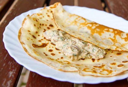 Вкуснейшие блинчики с грибами и сливками