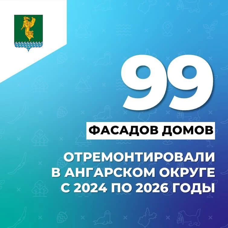 #ЦифраНедели. Ангарск преображается: ещё 99 домов — с новыми фасадами! С 2024 по 2026 год в разных районах Ангарска капитально отремонтировали фасады 99 многоквартирных домов